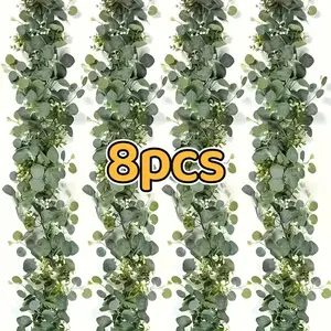 8 Piece Realistic Eucalyptus Leaf Vine Greenery Decorative Wall Hanging Plant Home Decoration for Bedroom & Living Room Artificial Plants Fake Hanging Plants