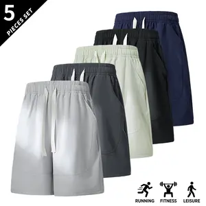 Men’s casual fashion shorts, 5-pack, featuring an elastic waistband; suitable for running, leisure, hiking, and the beach. Available in multiple colors with a comfortable, breathable fabric.