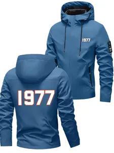 Casual Style Men's Hooded Jacket with 1977 Print on Both Back and Front for Daily Wear and Outdoor Activities