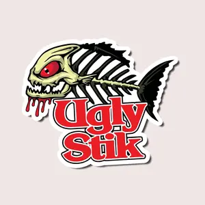 Skeleton Fish Sticker | Scary Fishing Skeleton Decal with Bold Red Text | Durable Vinyl for Tackle Box, Car, Laptop or Gear