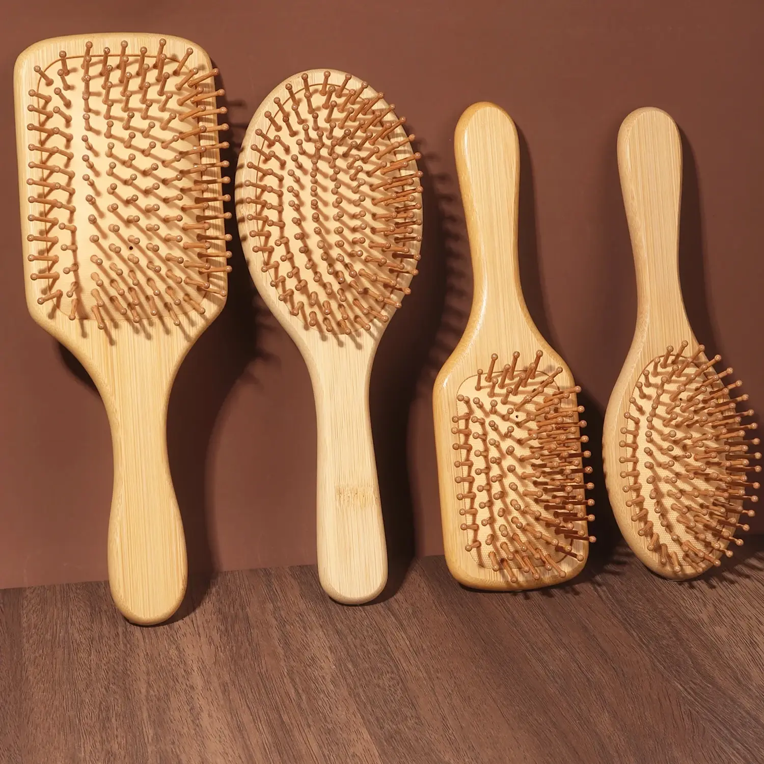 1 piece bamboo air cushion hairbrush, natural solid wood, smooths hair, air cushion massage brush, round wooden pins, portable hair care brush, scalp care wooden brush