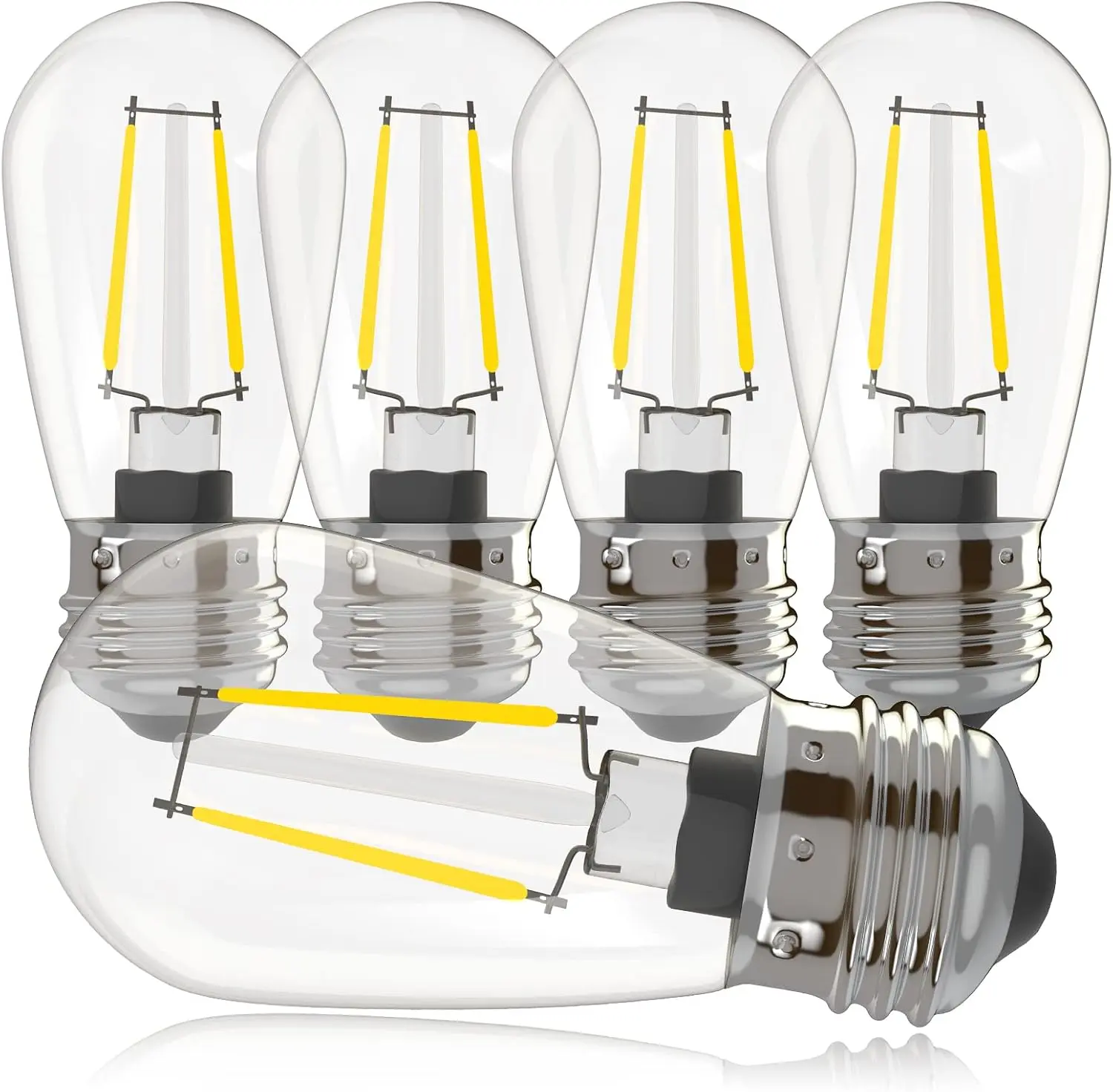 5 Pack Dimmable 2W S14 Replacement LED Bulbs, 2700K Warm White Waterproof Outdoor String Lights Vintage LED Filament Bulb, Shatterproof E26 Screw Base Edison Light Bulbs