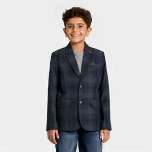 Boys' Holiday Plaid Suit Jacket - Cat & Jack Navy Blue 5