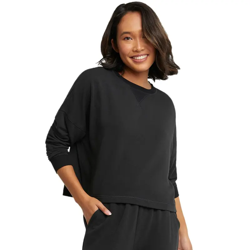 Women's Hanes Comfortblend Originals Cropped Pullover Sweatshirt - Soft Brushed Fleece Fabric, Ribbed Details, Loungewear Crop Top (Plus Size, Black, Large)