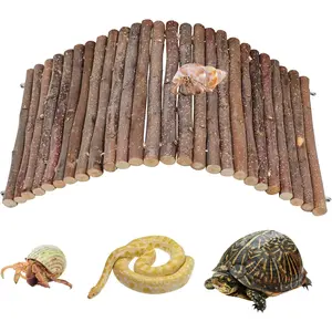 Hermit Crab Climbing Toys, Wooden Hermit Crab Hideout, Reptile Tank Habitat Decor, Bendable Ladder Bridge Tunnel Toys for Lizard Chameleon Hamster Rats Chinchilla Guinea Pig Rabbit Bearded Dragon Color Changing Pet Habitat Tree