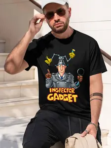 INSPECTOR GADGET 2026 new model Black/White Tee Stylish & Comfortable Loose Crew Neck Short Sleeve T-shirts Versatile On Trend Eye Catching Printed Graphic Casual Tee for Daily Wear Outings & Leis