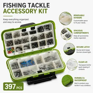 264/397-Piece Fishing Tackle Set with Hooks Sinkers and Swivels All-Water Fishing Accessories Box for Outdoor Survival Gear