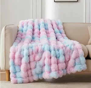Ultra Soft Faux Rabbit Fur Blanket 50″×60″ – Fluffy Luxury Throw for Bed, Couch & Outdoor Use, Warm All-Season Cozy Blanket for Winter Home Decor, Perfect Christmas Gift & Black Friday Deal (Rainbow / Gray / Camel)，Gift for Mother’s Day