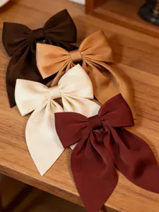 4pcs Large Soft Bow Hair Clips for Women, Vintage Long-Tailed Silk Barrettes, Elegant Hair Accessories Great Gift for Girls Daily Party