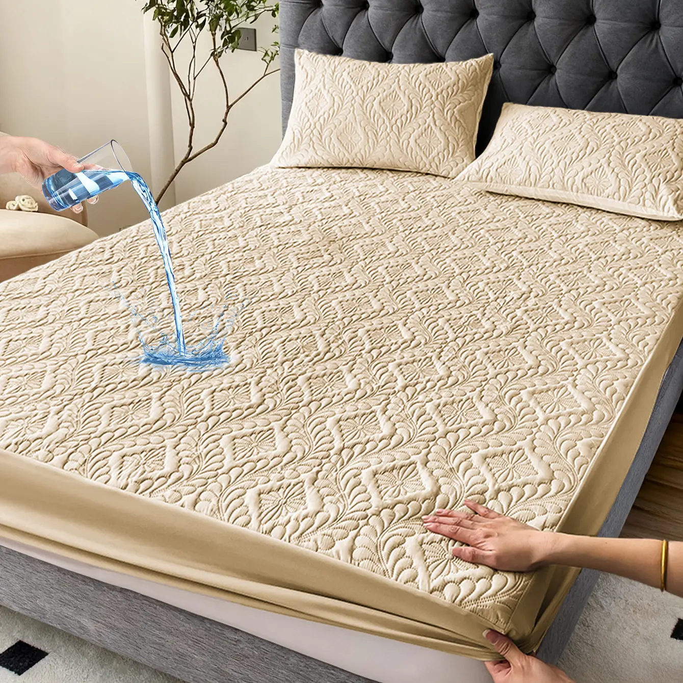 Floral Phoenix Print Camel Fitted Single Sheet - Durable Flat Weave Polyester Mattress Cover, Soft, Waterproof, Skin-Friendly, Breathable, Wrinkle Resistant, Machine Washable Home Bedding for Bedrooms (Multi-Size Available)
