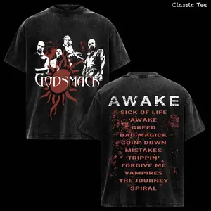 Godsmack Awake Shirt - Godsmack Red Sun Album Graphic T-Shirt, Sick of Life Tracklist Lyrics Concert Merch, Distressed Vintage Washed Classic Cotton Unisex Tee, Heavy Metal Rock Aesthetic, Sully Erna Fan Gift V1Z