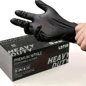 50pcs Black Disposable Pure Nitrile Gloves - Heavy Duty, Durable &, Premium Quality for Kitchen, Tattoo Artists, Household Cleaning, Car Care, 5.8 Mil, Protective Gloves, Cleaning Gloves | Textured | Durable, Nitrile Disposable Gloves