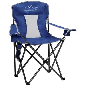 Outdoor Foldable Chair with 325lbs Capacity, Steel Frame, Mesh Back & Seat, Cup Holder, Storage Pocket, Durable Design for Camping, Hiking, Beaches (Blue)