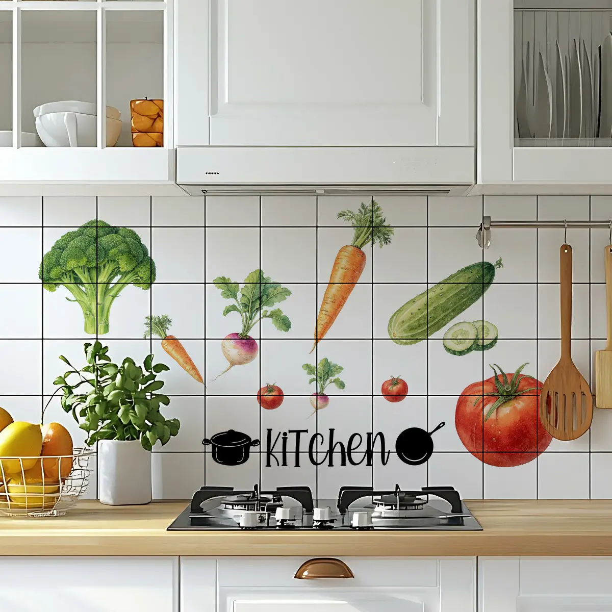 A set (30*60cm) of vegetable and fruit series wall stickers, Wall Decal, for decorating home and kitchen background walls, Removable Decorative Backsplash, Decoration Sticker, Interior Stickers, M20287