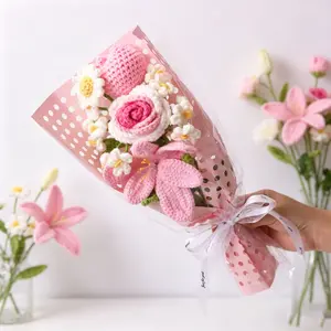 Realistic Crochet Bouquet Flower Gift for Wife Mom Mother's Day Birthday Valentine's Day, Perfect Floral Present for Special Occasions, Artificial Flower Decorations