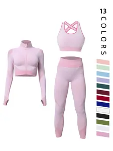 Women's Colorblock Zip Up Shapewear Set, Casual Comfy Crop Jacket & High Waist Leggings & Bra for Outdoor Wear, Summer Outfits 2024, Women's Shapewear Set for Spring & Fall,  Shapewear for Women