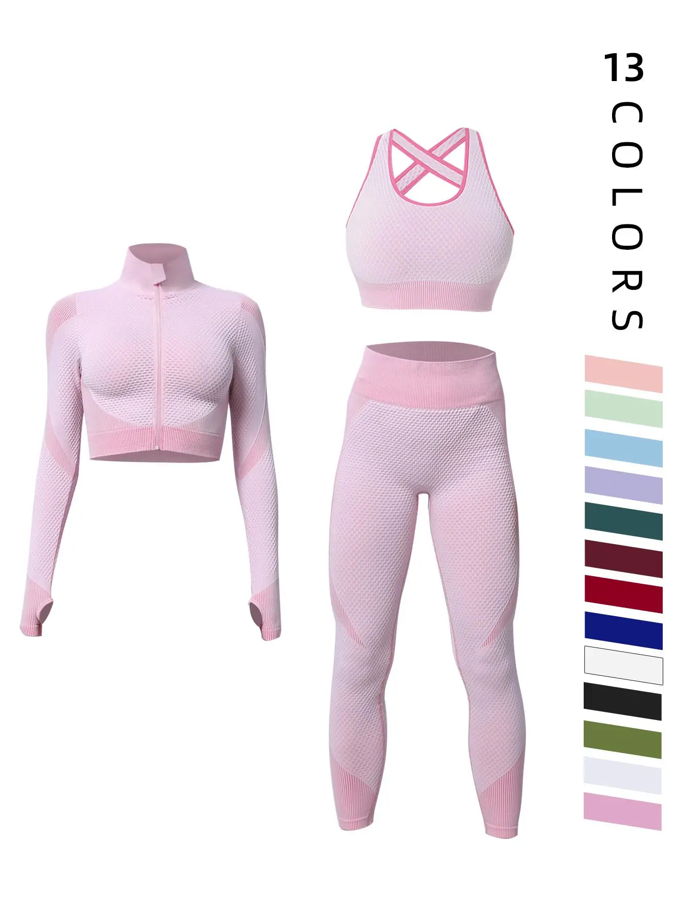 Women's Colorblock Zip Up Shapewear Set, Casual Comfy Crop Jacket & High Waist Leggings & Bra for Outdoor Wear, Summer Outfits 2024, Women's Shapewear