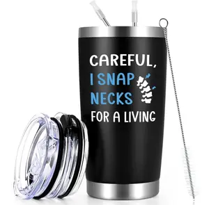 Chiropractor Gifts for Men, Careful I Snap Necks For A Living Travel Mug Tembler, Insulated Stainless Steel Mug, Funny Christmas Gifts for Osteopathy Doctor, Physical Therapist, 20oz Black