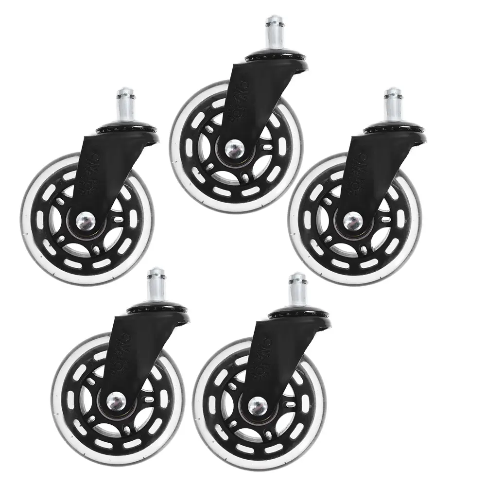 5-Pack 3" Heavy Duty Black Polyurethane Twin Wheel Swivel Casters, Furniture Moving Wheel, Ideal for Office Chairs and All Hard Floors, Rotating Wheel Casters