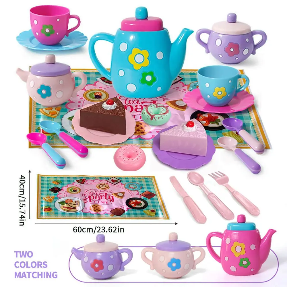 Tea Party Set for Little Girls, Pretend Teapot Set, Princess Tea Time Play Kitchen Toy with Teapot, Cup for Birthday Easter Gift Kids Toddler, Play Kitchen Accessories, Toddler Playset, Indoor Playset