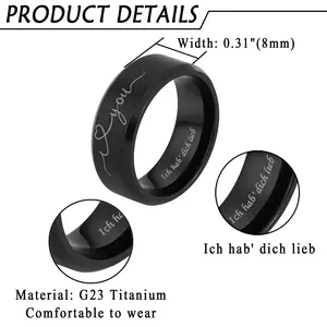 OIDEA 8mm Mens Titanium Wedding Ring Black Matte Beveled Comfort Fit Engravable Engagement Anniversary Promise Band Birthday Gift Set