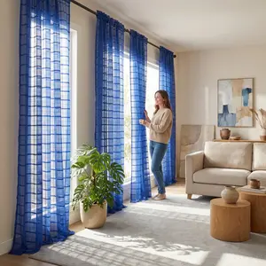 Curtain Club 4 Panels 52x95inch Plaid voile Sheer Curtains, Are Perfect For Decorating Your Living Room And Bedroom FT0068 Interior Decoration Accessories,Sheer,Woven,Rod,Pocket,Curtains