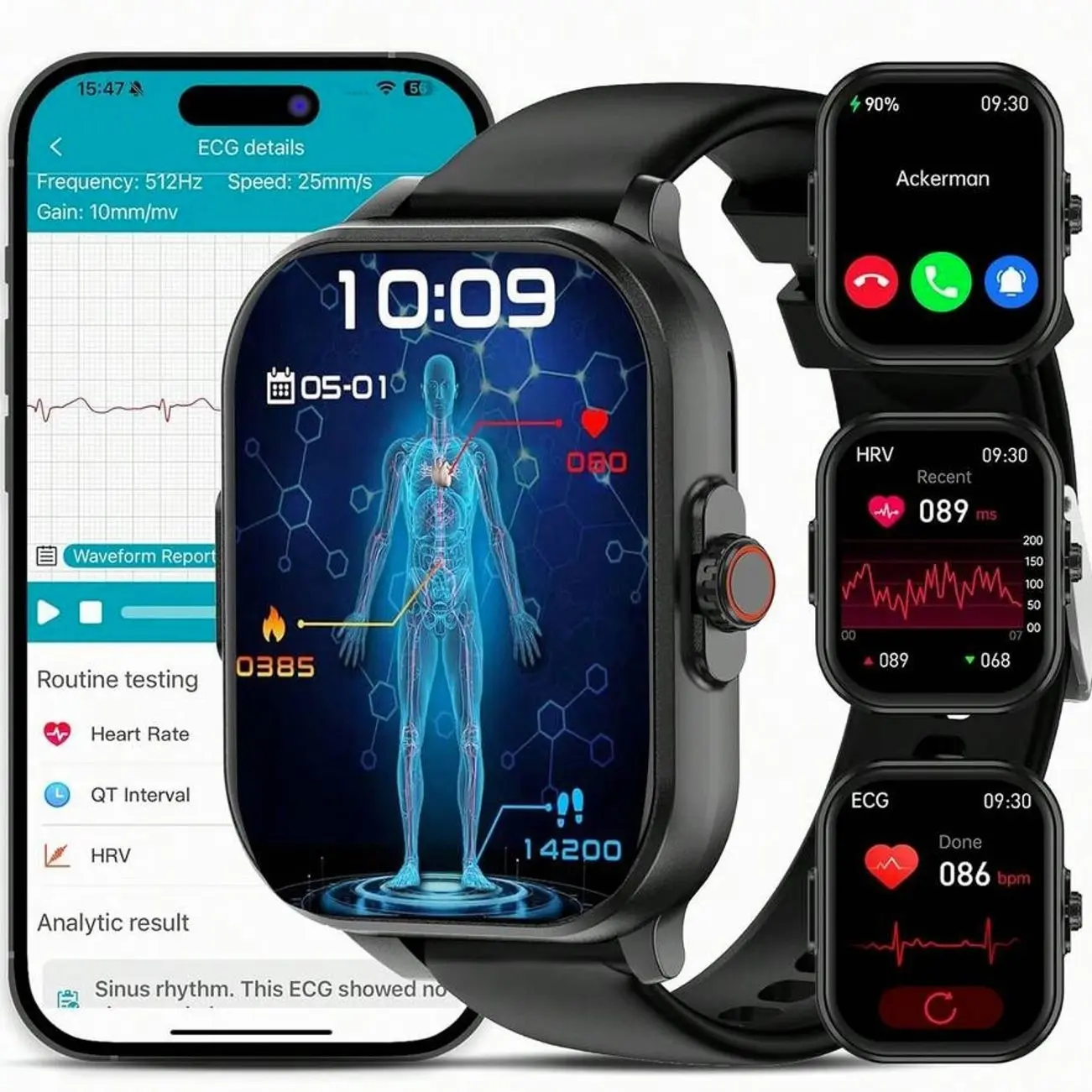 Unisex 2.01-Inch Smart Watch with Wireless Calling, Activity & Sleep Tracking, Weather Updates and Wellness Data Functions