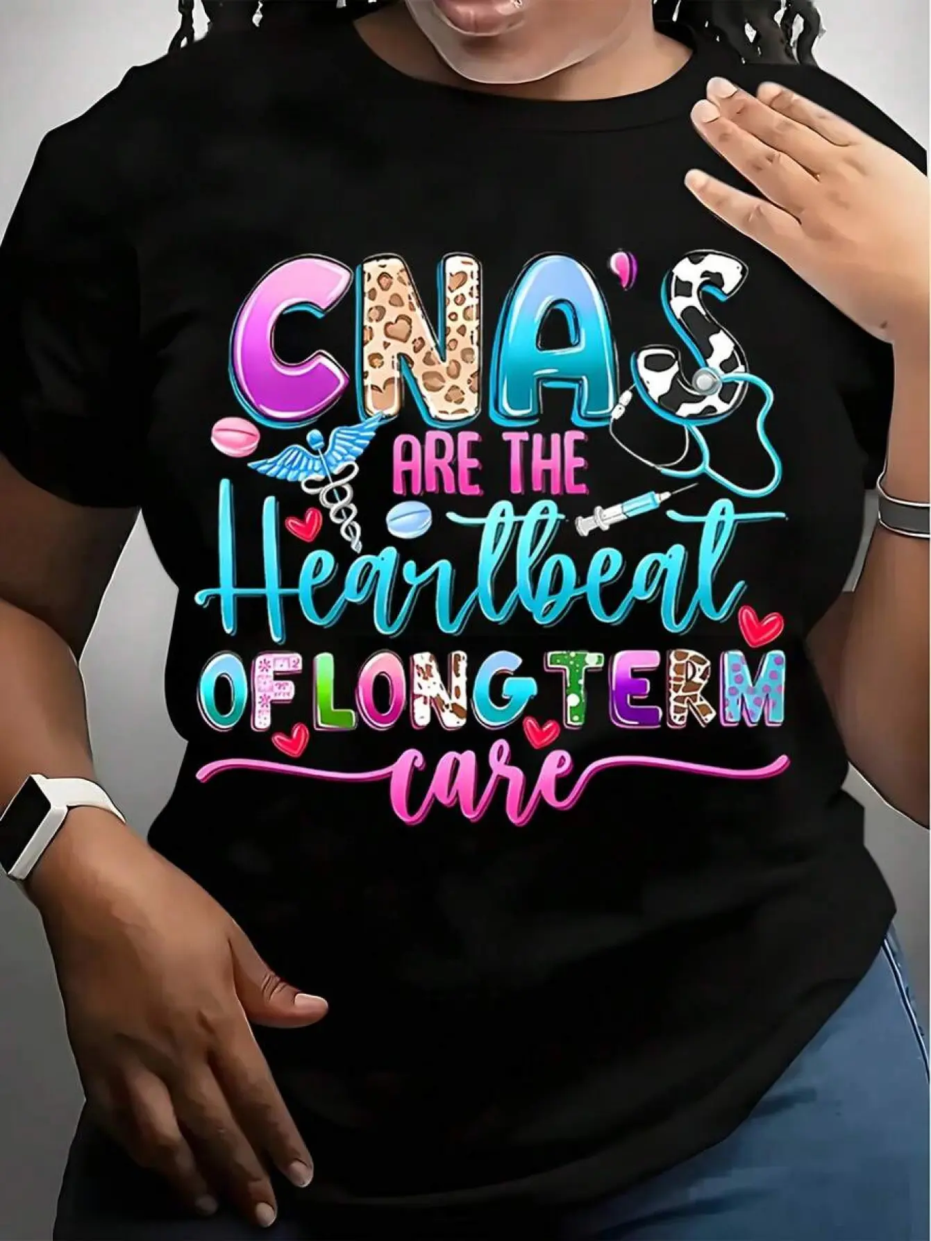 CNA T-shirt- CNA Represents the Backbone of Long-term Care, Featuring a Leopard Print and Stethoscope Design- Perfect for Nursing Professionals, Staff, and Long-term Care Workers, 7.76 oz
