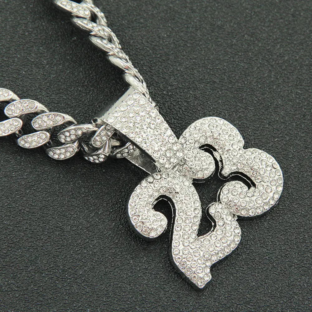 Men's Iced Out 23 Pendant Cuban Link Chain Necklace, Hip Hop Bling Rapper Style Costume Jewelry, Rhinestones, Number Pendant