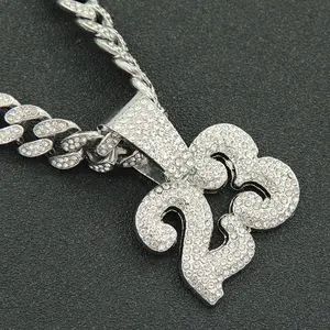 Iced Out 23 Pendant Cuban Chain Necklace for Men, Hip Hop Bling Rapper Style Jewelry