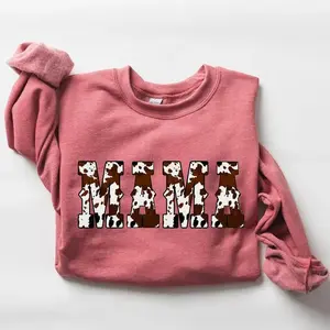 Mama, Cow Print, Western, Country, Varsity, Retro, Vintage Sweatshirt , Crew Neck, Women's, mother's day gift, mother's day gifts, Mother's Day Sweatshirt, Crewneck - LORA ATCHER