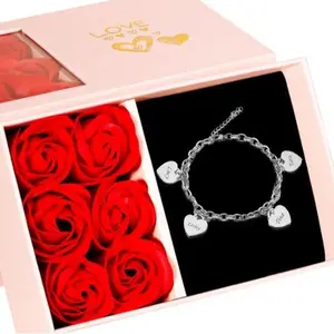 Personalized Heart Engraved Bracelet Personalized Paperclip Bracelet with Engraved Dangle Heart Shape Charms Heart Charm Bracelet - Mom Bracelet - Personalized Charm Bracelet With Kids Names - Engraved Multiple Names Bracelet - Gift For Mom, Wife