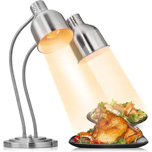 Winado Food Heating Lamp, 2x250W Commercial Food Heat Lamp, Stainless Steel Catering Food Warming Lamp Restaurant Equipment for Restaurant Kitchen Cafeteria, Silver