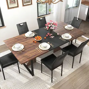 7-Piece   Set |     Wooden   With 6 Upholstered Chairs For 6 People |     70in Kitchen  W/Waterpoof Tabletop,Leather Chairs,Rectangular  W/Adjustable Leg For  Room Dining Table set