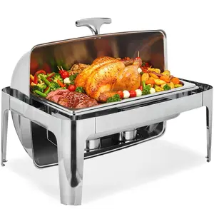 Gaomon Professional Stainless Steel Roll Top Chafing Dish Buffet Set - 9.5qt Cap, Full-Size Food Pan, Water Pan, Fuel Holder, Easy-Assembly Food Warmer for Catering, Weddings