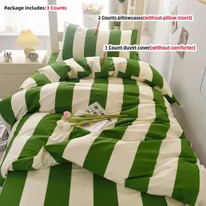 3pcs Striped Duvet Cover Set, 1 count Duvet Cover + 2 counts Pillowcases(without comforter and pillow insert), Polyester, All Seasons, Single Twin Double Queen Size