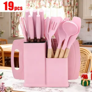 QQ 19PCS Kitchen Set (Black/Gray/White/Pink) Knives & Utensils - Sharp Long-Lasting, Heat-Resistant Silicone & Organizer | Ideal for Home Cooking, Baking, Small Kitchens | Hot Sale All-In-One Kitchen Bundle