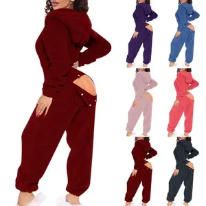 One-Piece Loungewear Opening Women's Long-Sleeved Jumpsuit Hooded Cute Plush Sexy