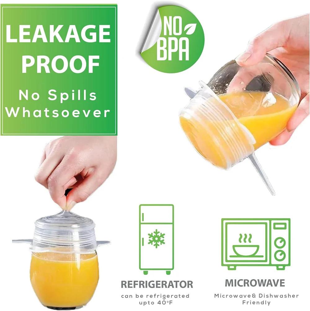 6-piece set of food-grade silicone preservation lids, reusable, universal sealing round lids for food, kitchen accessories