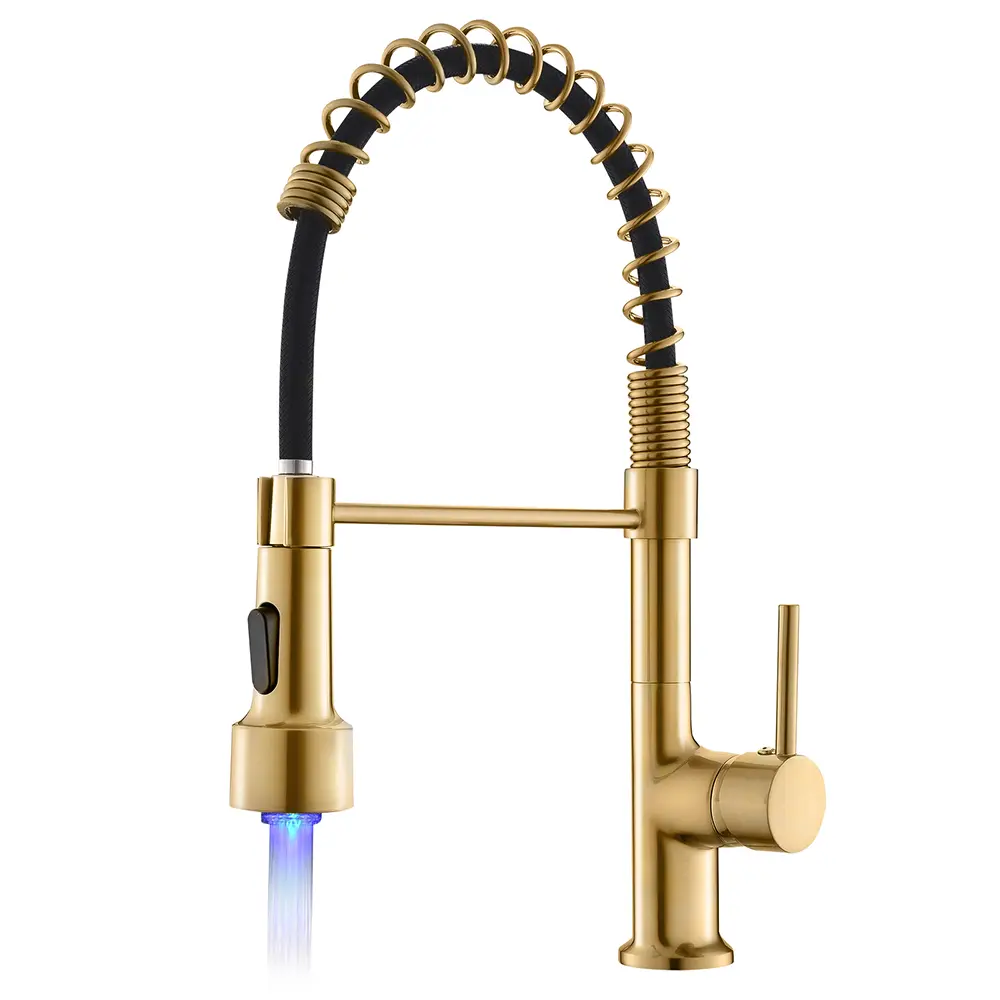 Durable LED Commercial Pull-Down Kitchen Faucet with Single Handle, 360 Rotation, Dual-Function Pull Down Sprayer, High Arch Spout, Long Neck – Ideal for Restaurant, Trailer