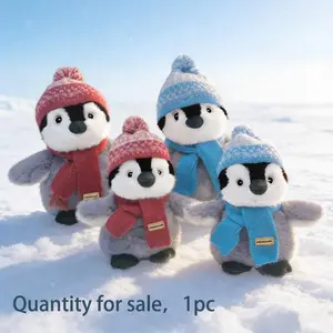 Penguin Plush Toy with Hat Scarf, Durable Soft Fluffy, Soft Comfortable Weighted Stuffed Animal, Soothing Doll Pillow Gift for Boys Girls Birthday Holiday