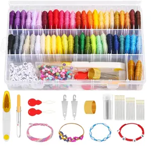 488Pcs String Bracelet Making Kit, Friendship Bracelet String Kit with 50 Skeins Embroidery Floss Cross Stitch Thread, 400Pcs Friendship Bracelet Beads, 37Pcs Embroidery Tools