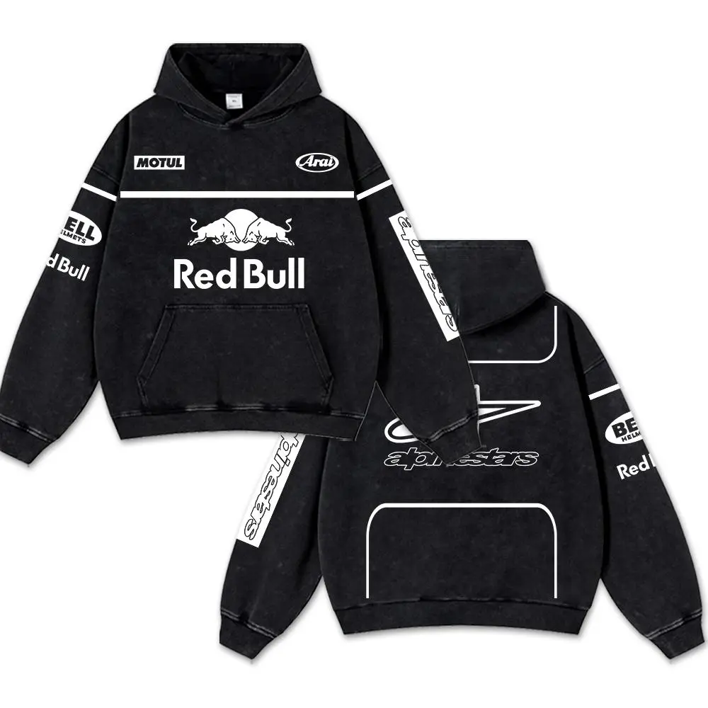White Red  Sport Racing Retro Acid Washed Hoodie Motor World Champion Enthusiast Apparel Streetwear Racing Team Super Motorsports Clothing Motobike Riders Supermotor Off-Road Dirt Bike Fan Gear Cotton For Motor Fan