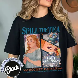 Spill the Tea Lady Whistledowns GILDAN Shirt, Lady Whistledowns Unisex Crewneck T-Shirt, Society Paper Cotton Tee, Bridgerton Fan GIft, Bridgerton Shirt