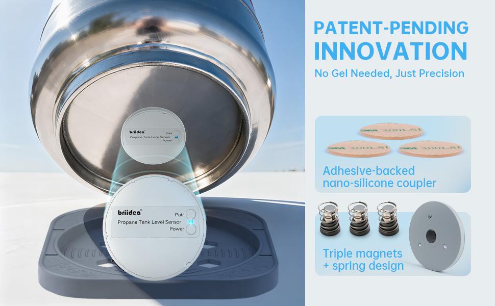 briidea Bluetooth Propane Tank Gauge, Rechargeable Wireless Sensor with Nano Silicone Adhesive Pad (Patent Pending), APP Control, Real-Time Fuel Level Monitor for BBQ Grills, RVs & Restaurants briidea Bluetooth Propane Tank Gauge, Rechargeable Wireless Sensor with Nano Silicone Adhesive Pad (Patent Pending), APP Control, Real-Time Fuel Level Monitor for BBQ Grills, RVs & Restaurants
