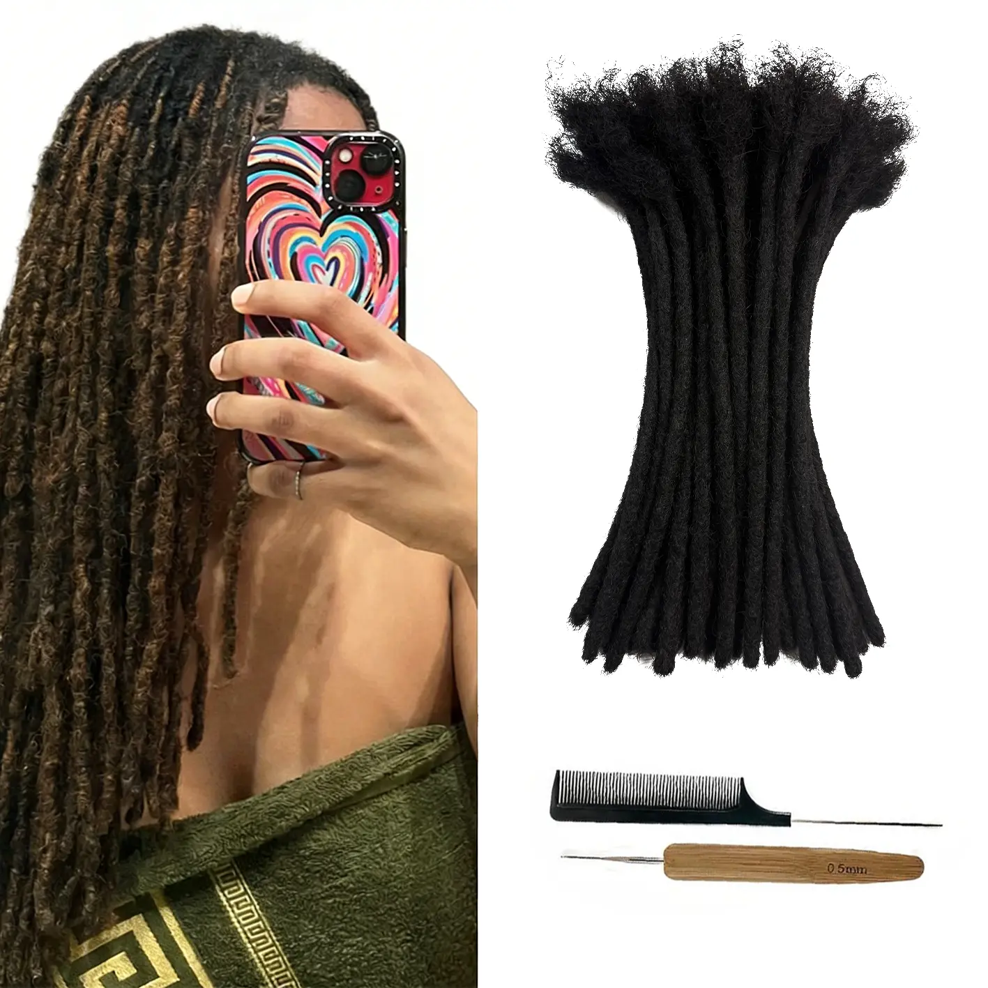 CCLG 100% Real Human Hair Soft Loc Extensions – Lightweight & Tension-Free Natural Black Dreadlocks for Men & Women (Includes Combs & Tools)human hair loc extension loc repair instant dreads