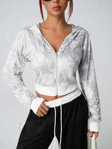 Women's Maple Leaf Print Hooded Zipper Athletic Sweatshirt, Casual Loose-Fit Long Sleeve Pullover, Spring & Fall Fashion Jacket