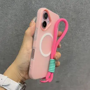 Magnetic iPhone Case - Macaron Color Hard Anti Drop, Shockproof Case+Wrist Strap, Suitable for iPhone 17Air 16 16pro 16proMax 15 15Pro 15ProMax 14 14Pro 14ProMax 13 13Pro 13ProMax Jelly color supports MagSafe wireless charging