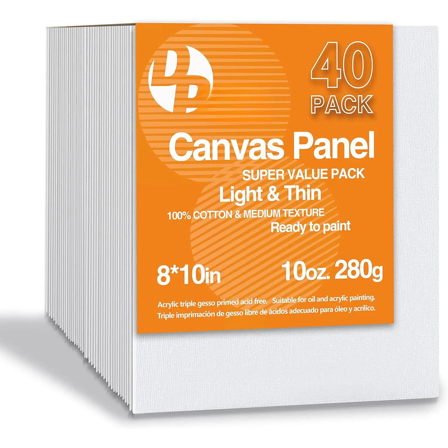 Canvas Boards for Painting 8x10 Inch, 40-Pack Bulk Canvas Value Pack - Art Supplies Blank  Canvas Panels for , Adults, , Oil, Watercolor, Tempera, Gouache