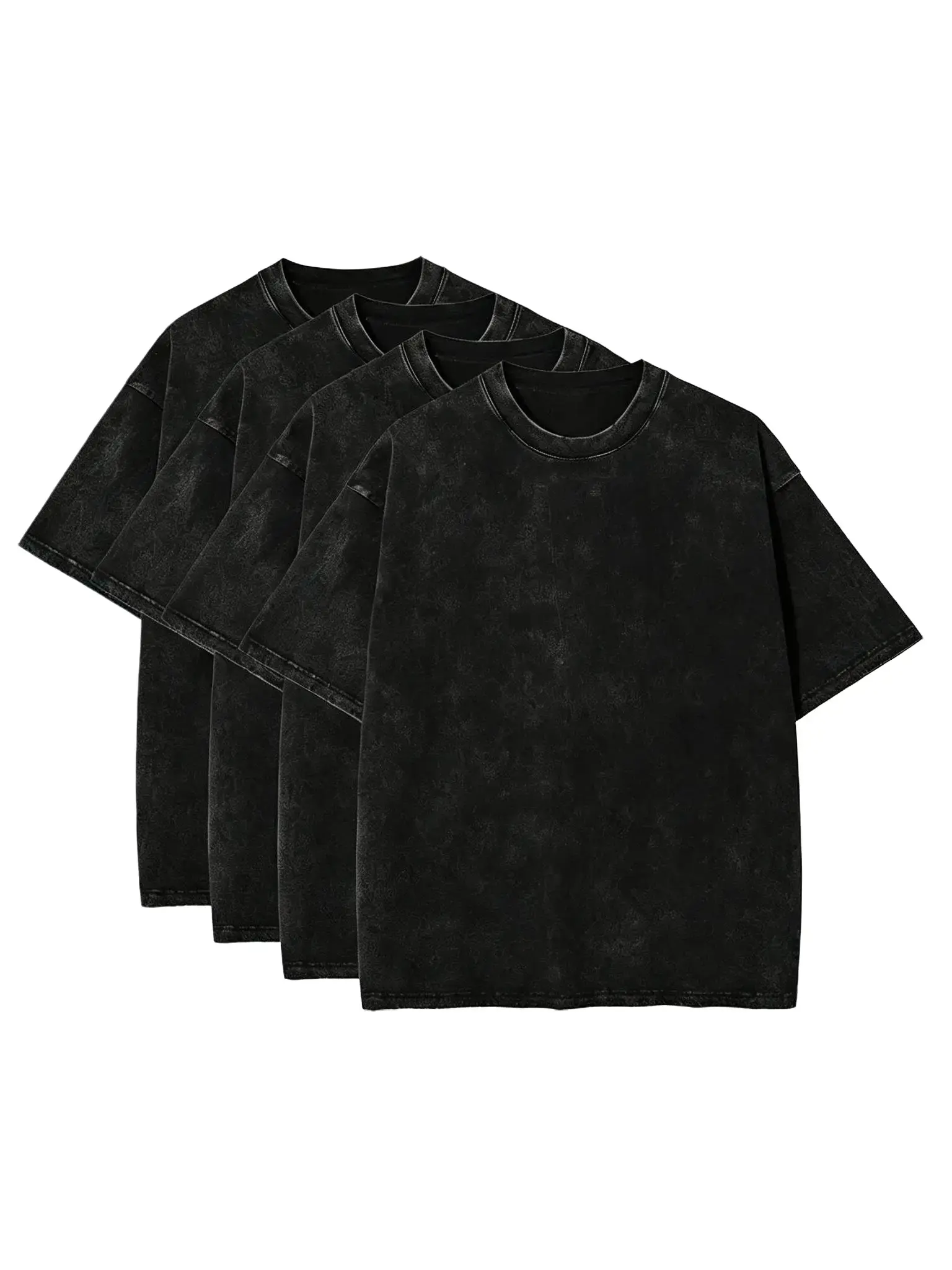 Men's 4-Pack Retro Acid Wash Oversized Crew Neck Short Sleeve Soft Cotton Tees - Drop Shoulder, Loose Fit, Unisex Menswear for Summer Casual Wear, Workout, Pair with Cargo Pants, Round Neck Street Style Vintage Basic Breathable